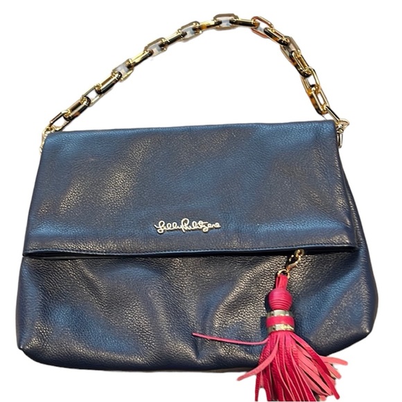 Lilly Pulitzer leather vintage looking pocketbook with Lucite handle EUC - Picture 1 of 7